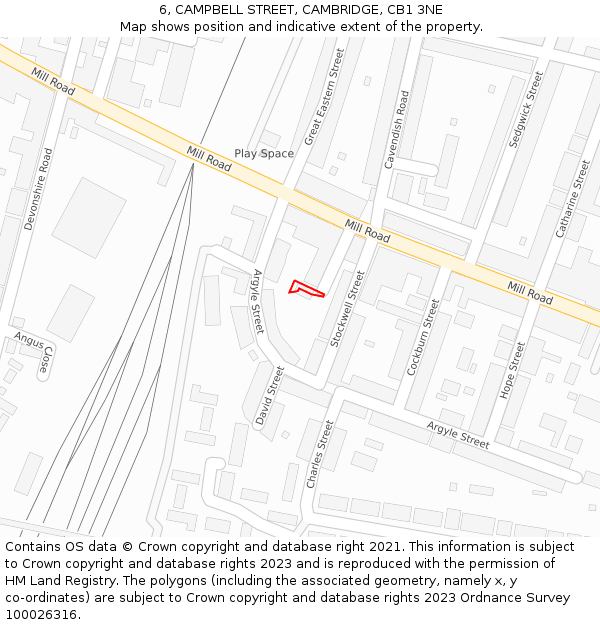 6, CAMPBELL STREET, CAMBRIDGE, CB1 3NE: Location map and indicative extent of plot
