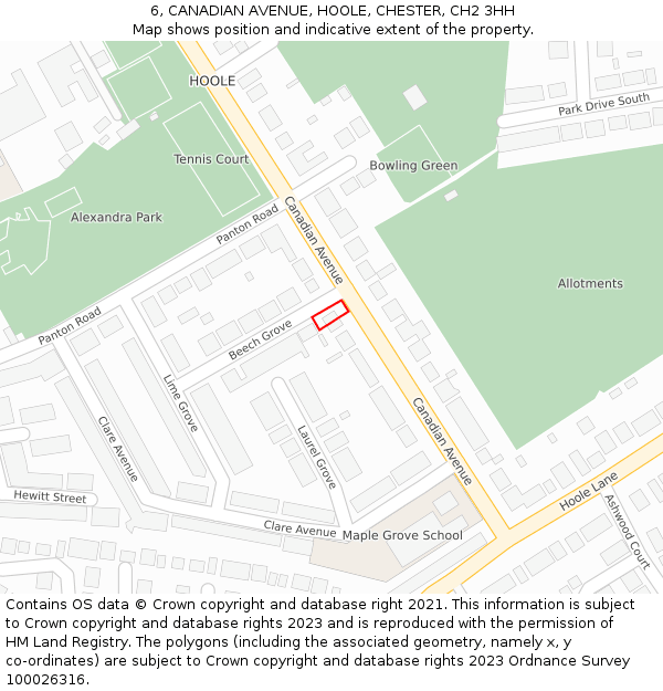 6, CANADIAN AVENUE, HOOLE, CHESTER, CH2 3HH: Location map and indicative extent of plot