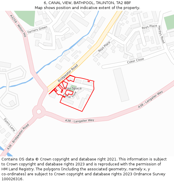 6, CANAL VIEW, BATHPOOL, TAUNTON, TA2 8BF: Location map and indicative extent of plot