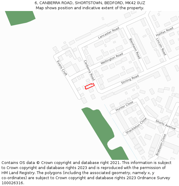 6, CANBERRA ROAD, SHORTSTOWN, BEDFORD, MK42 0UZ: Location map and indicative extent of plot