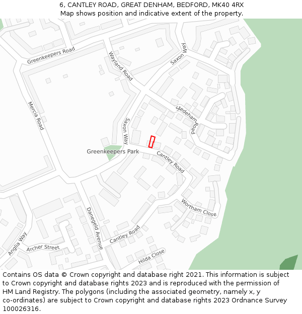 6, CANTLEY ROAD, GREAT DENHAM, BEDFORD, MK40 4RX: Location map and indicative extent of plot