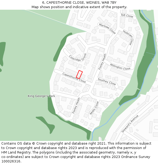 6, CAPESTHORNE CLOSE, WIDNES, WA8 7BY: Location map and indicative extent of plot