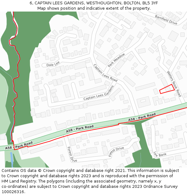 6, CAPTAIN LEES GARDENS, WESTHOUGHTON, BOLTON, BL5 3YF: Location map and indicative extent of plot