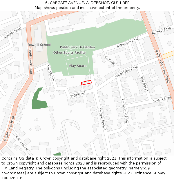 6, CARGATE AVENUE, ALDERSHOT, GU11 3EP: Location map and indicative extent of plot