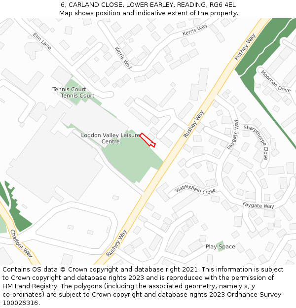 6, CARLAND CLOSE, LOWER EARLEY, READING, RG6 4EL: Location map and indicative extent of plot