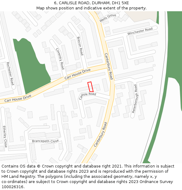 6, CARLISLE ROAD, DURHAM, DH1 5XE: Location map and indicative extent of plot