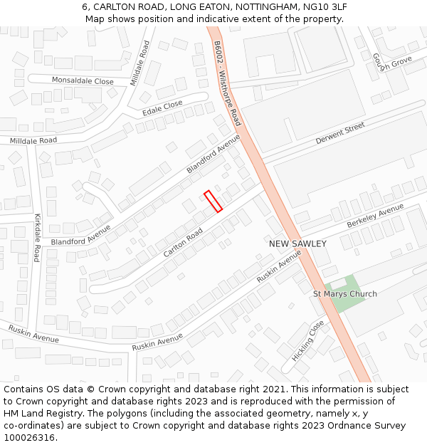 6, CARLTON ROAD, LONG EATON, NOTTINGHAM, NG10 3LF: Location map and indicative extent of plot