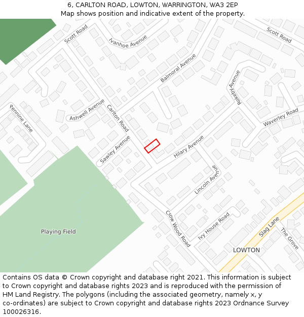 6, CARLTON ROAD, LOWTON, WARRINGTON, WA3 2EP: Location map and indicative extent of plot