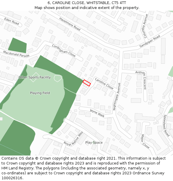 6, CAROLINE CLOSE, WHITSTABLE, CT5 4TT: Location map and indicative extent of plot