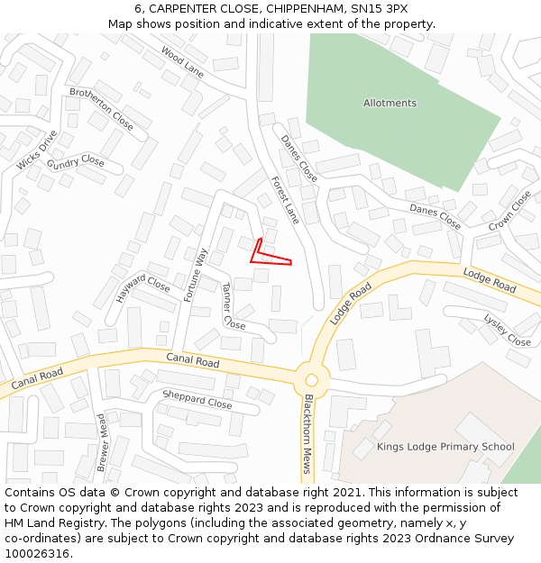 6, CARPENTER CLOSE, CHIPPENHAM, SN15 3PX: Location map and indicative extent of plot
