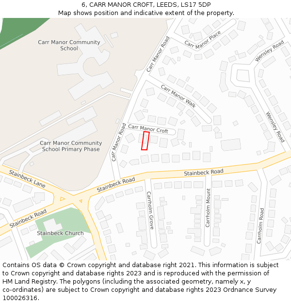 6, CARR MANOR CROFT, LEEDS, LS17 5DP: Location map and indicative extent of plot