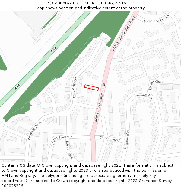 6, CARRADALE CLOSE, KETTERING, NN16 9FB: Location map and indicative extent of plot