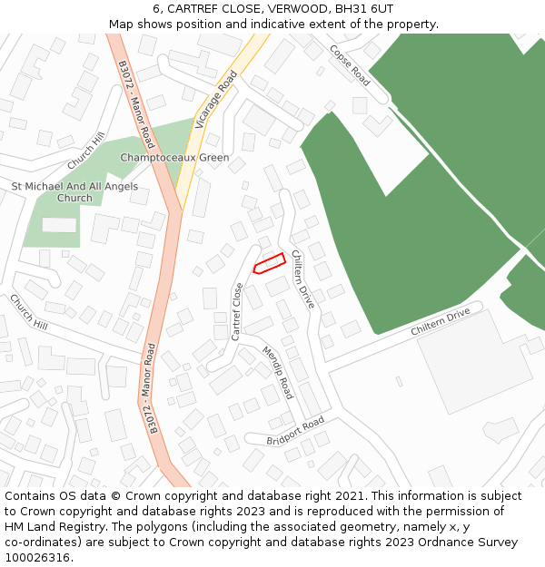 6, CARTREF CLOSE, VERWOOD, BH31 6UT: Location map and indicative extent of plot