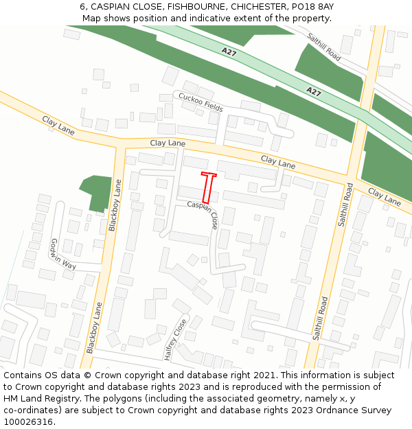 6, CASPIAN CLOSE, FISHBOURNE, CHICHESTER, PO18 8AY: Location map and indicative extent of plot
