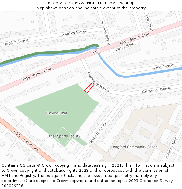 6, CASSIOBURY AVENUE, FELTHAM, TW14 9JF: Location map and indicative extent of plot