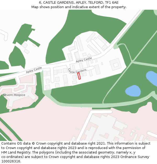 6, CASTLE GARDENS, APLEY, TELFORD, TF1 6AE: Location map and indicative extent of plot