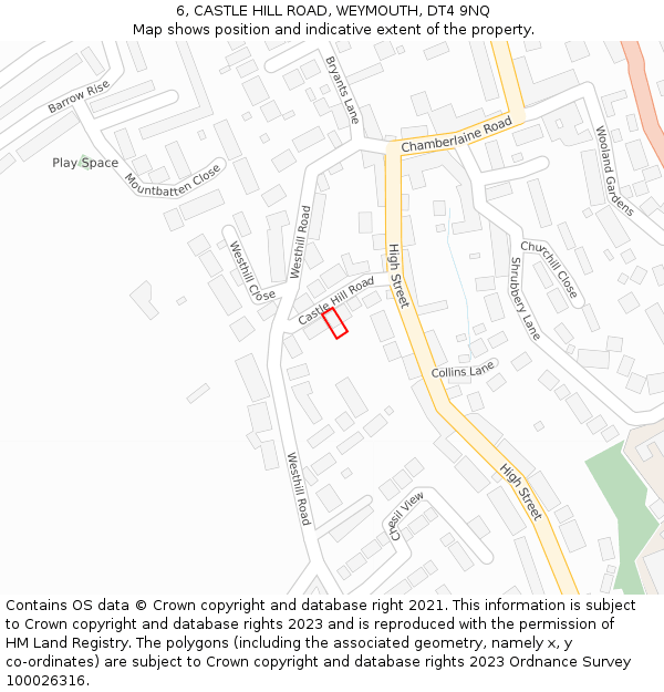 6, CASTLE HILL ROAD, WEYMOUTH, DT4 9NQ: Location map and indicative extent of plot