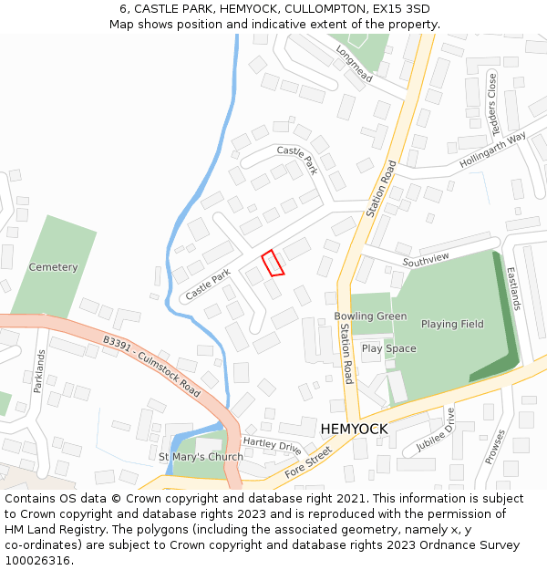 6, CASTLE PARK, HEMYOCK, CULLOMPTON, EX15 3SD: Location map and indicative extent of plot