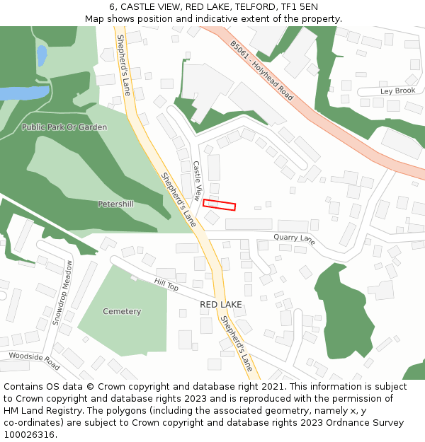 6, CASTLE VIEW, RED LAKE, TELFORD, TF1 5EN: Location map and indicative extent of plot