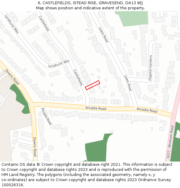 6, CASTLEFIELDS, ISTEAD RISE, GRAVESEND, DA13 9EJ: Location map and indicative extent of plot