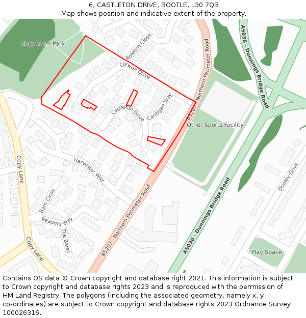 6, CASTLETON DRIVE, BOOTLE, L30 7QB: Location map and indicative extent of plot