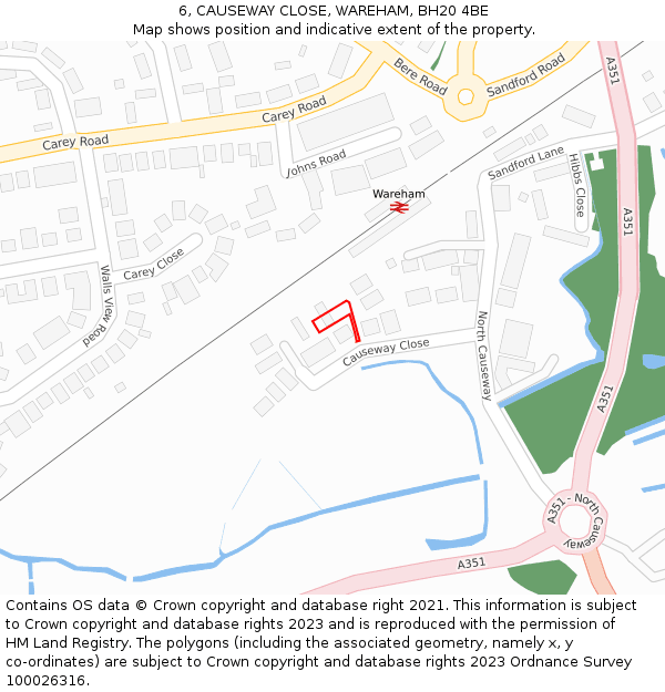 6, CAUSEWAY CLOSE, WAREHAM, BH20 4BE: Location map and indicative extent of plot