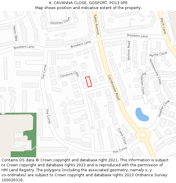 6, CAVANNA CLOSE, GOSPORT, PO13 0PE: Location map and indicative extent of plot