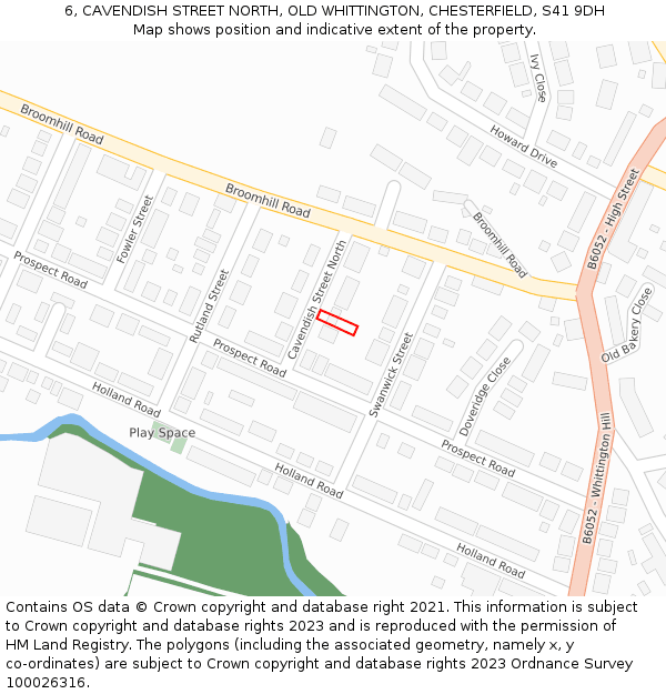 6, CAVENDISH STREET NORTH, OLD WHITTINGTON, CHESTERFIELD, S41 9DH: Location map and indicative extent of plot