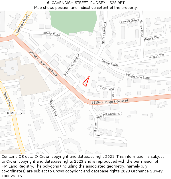 6, CAVENDISH STREET, PUDSEY, LS28 9BT: Location map and indicative extent of plot