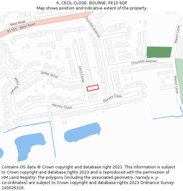 6, CECIL CLOSE, BOURNE, PE10 9QP: Location map and indicative extent of plot