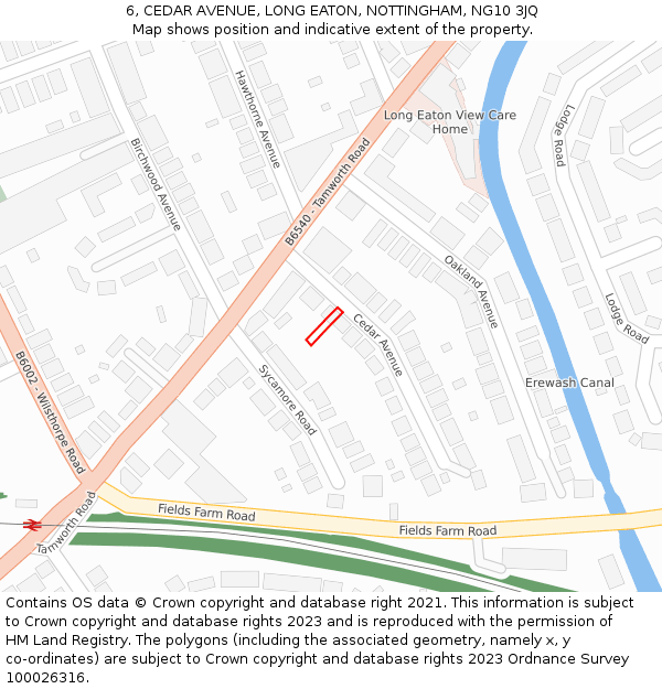 6, CEDAR AVENUE, LONG EATON, NOTTINGHAM, NG10 3JQ: Location map and indicative extent of plot