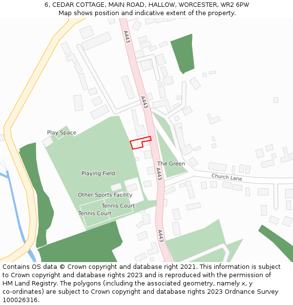 6, CEDAR COTTAGE, MAIN ROAD, HALLOW, WORCESTER, WR2 6PW: Location map and indicative extent of plot