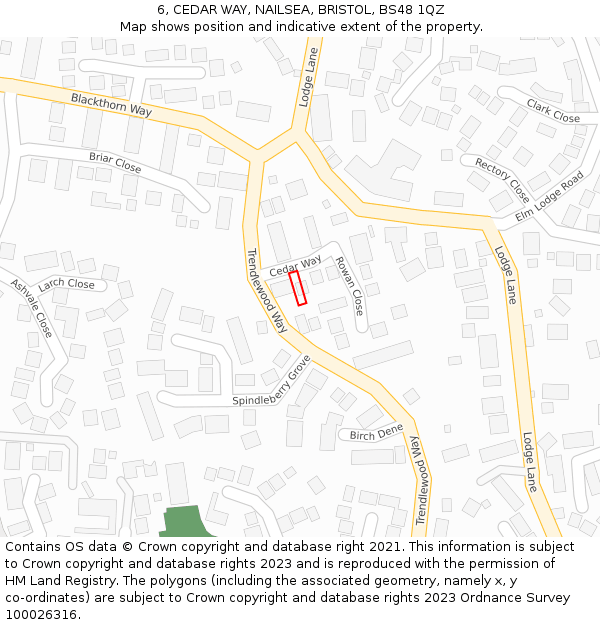 6, CEDAR WAY, NAILSEA, BRISTOL, BS48 1QZ: Location map and indicative extent of plot