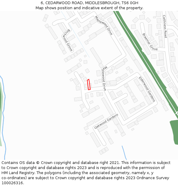 6, CEDARWOOD ROAD, MIDDLESBROUGH, TS6 0GH: Location map and indicative extent of plot