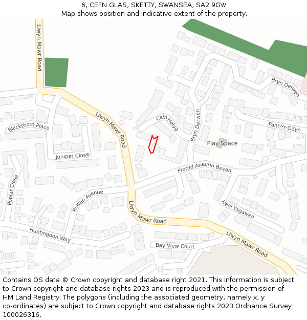 6, CEFN GLAS, SKETTY, SWANSEA, SA2 9GW: Location map and indicative extent of plot