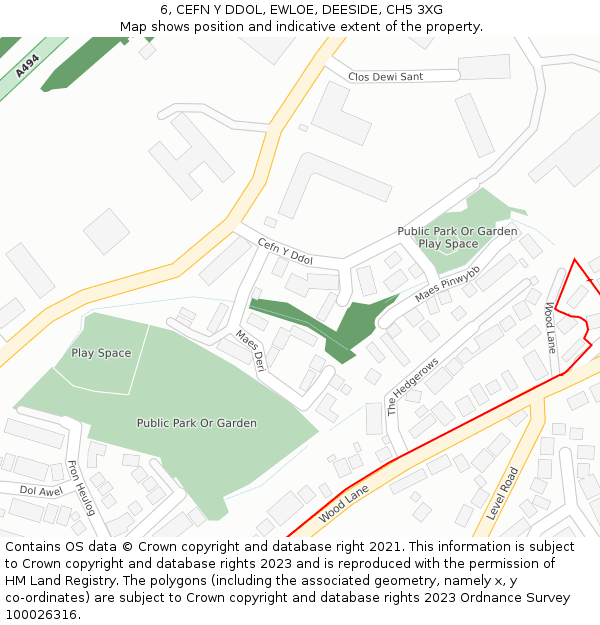 6, CEFN Y DDOL, EWLOE, DEESIDE, CH5 3XG: Location map and indicative extent of plot