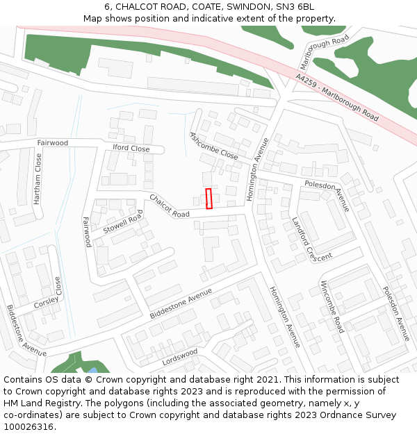 6, CHALCOT ROAD, COATE, SWINDON, SN3 6BL: Location map and indicative extent of plot
