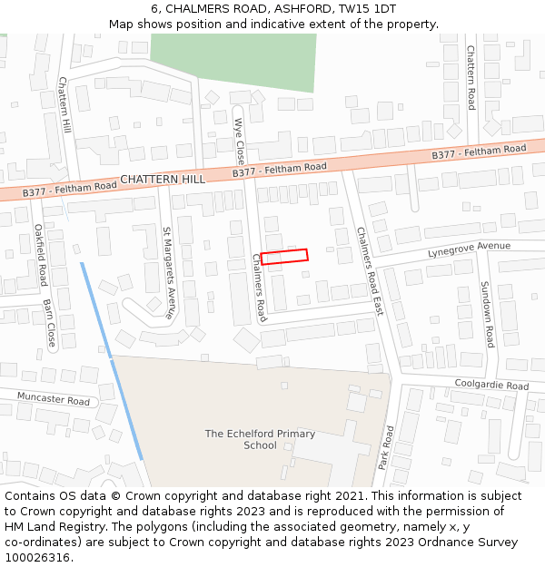 6, CHALMERS ROAD, ASHFORD, TW15 1DT: Location map and indicative extent of plot