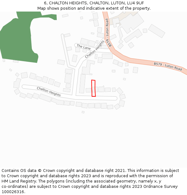 6, CHALTON HEIGHTS, CHALTON, LUTON, LU4 9UF: Location map and indicative extent of plot