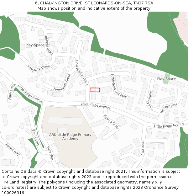 6, CHALVINGTON DRIVE, ST LEONARDS-ON-SEA, TN37 7SA: Location map and indicative extent of plot