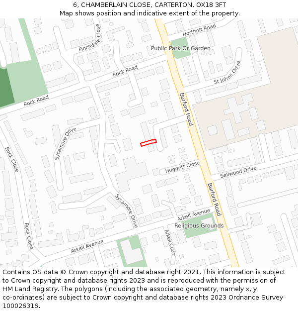 6, CHAMBERLAIN CLOSE, CARTERTON, OX18 3FT: Location map and indicative extent of plot