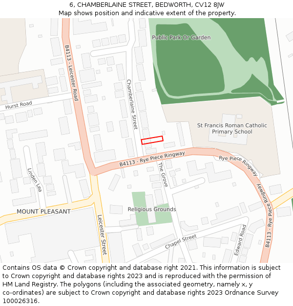 6, CHAMBERLAINE STREET, BEDWORTH, CV12 8JW: Location map and indicative extent of plot