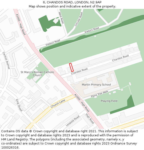 6, CHANDOS ROAD, LONDON, N2 9AP: Location map and indicative extent of plot