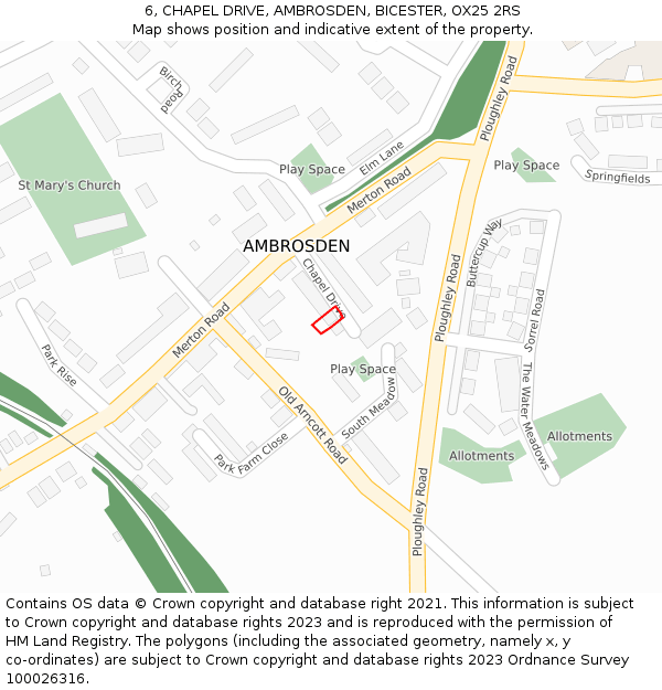 6, CHAPEL DRIVE, AMBROSDEN, BICESTER, OX25 2RS: Location map and indicative extent of plot