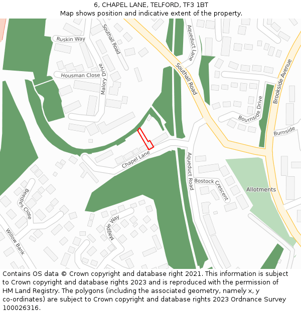 6, CHAPEL LANE, TELFORD, TF3 1BT: Location map and indicative extent of plot