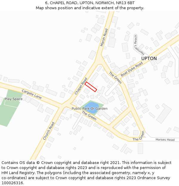 6, CHAPEL ROAD, UPTON, NORWICH, NR13 6BT: Location map and indicative extent of plot