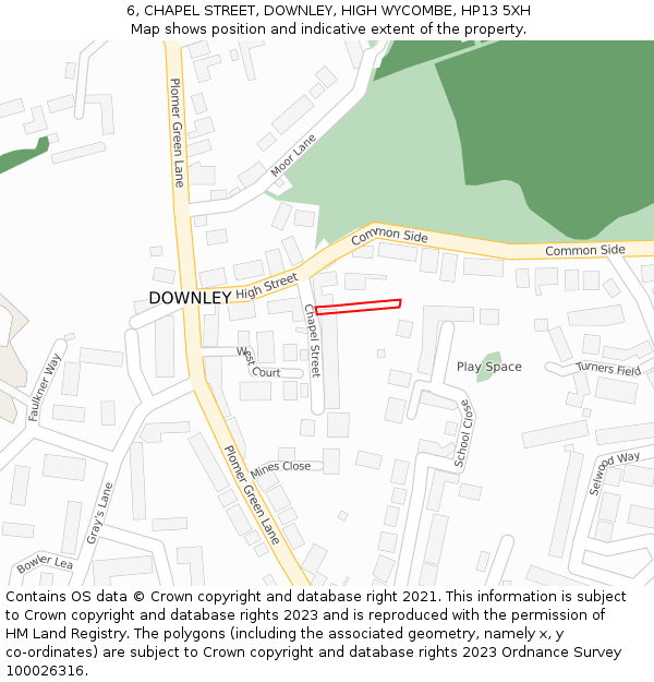 6, CHAPEL STREET, DOWNLEY, HIGH WYCOMBE, HP13 5XH: Location map and indicative extent of plot