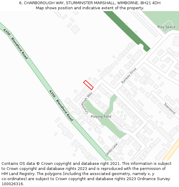 6, CHARBOROUGH WAY, STURMINSTER MARSHALL, WIMBORNE, BH21 4DH: Location map and indicative extent of plot