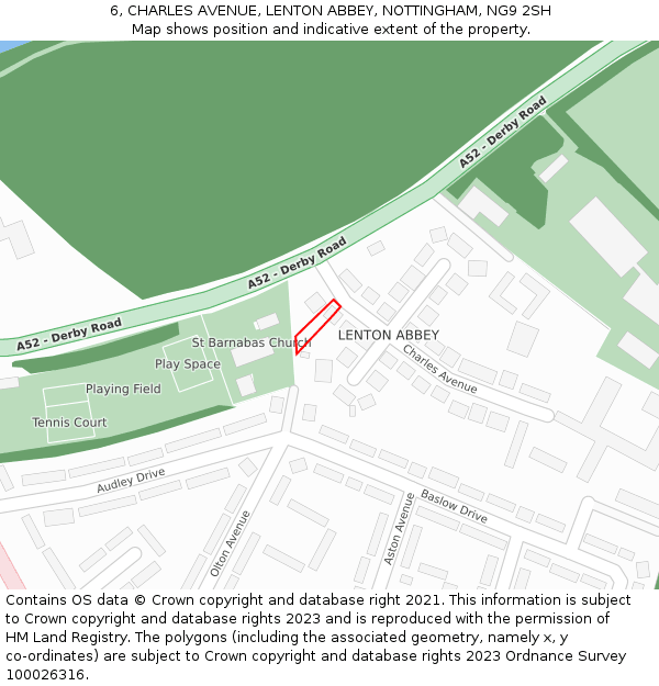 6, CHARLES AVENUE, LENTON ABBEY, NOTTINGHAM, NG9 2SH: Location map and indicative extent of plot