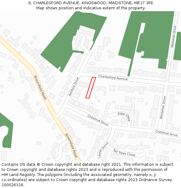 6, CHARLESFORD AVENUE, KINGSWOOD, MAIDSTONE, ME17 3PE: Location map and indicative extent of plot